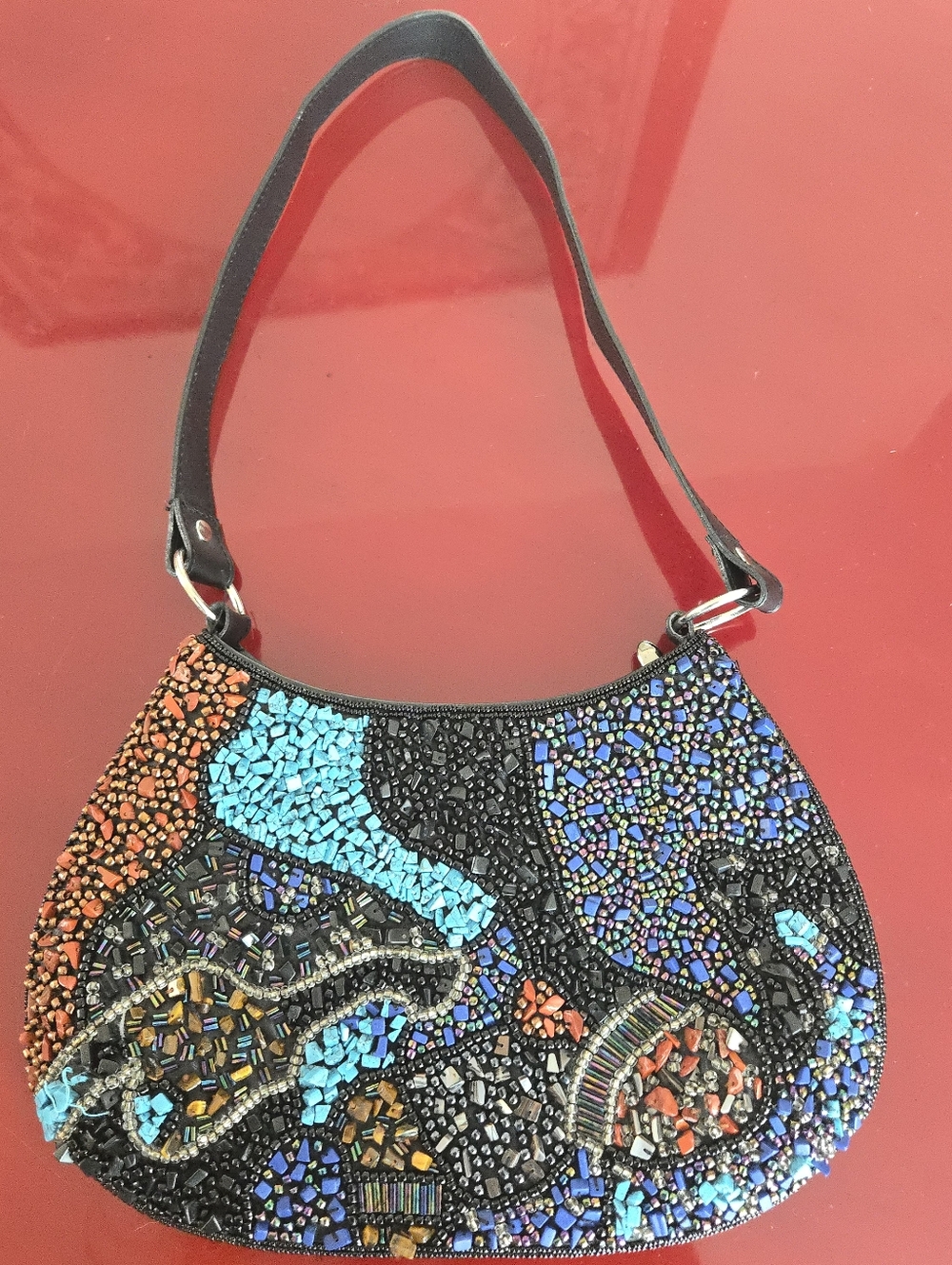 2000s Colored Beaded Stone Turquoise Shoulder Bag Vintage Boho Colorful Purse